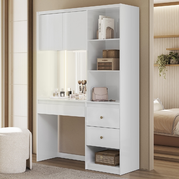 Penteadeira Camarim 136cm com Espelho e LED Lumier Branco Z17 - Mpozenato