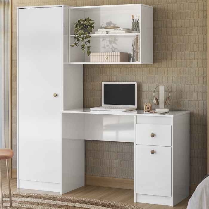 Mesa Escrivaninha 162cm Bancada de Estudo Colmar Branco Z17 - Mpozenato