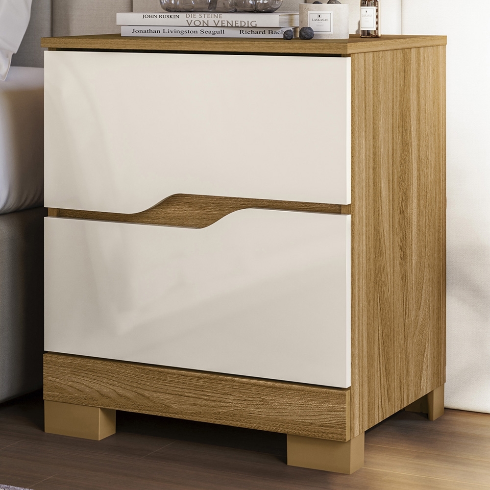 Mesa Cabeceira Para Quarto 51cm 2 Gavetas Athenas Freijó/Off Z17 - Mpozenato