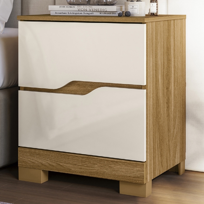 Mesa Cabeceira Para Quarto 51cm 2 Gavetas Athenas Freijó/Off Z17 - Mpozenato