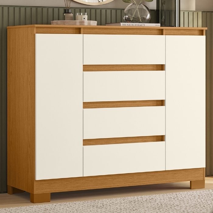 Cômoda Quarto Sapateira 112cm Selene Cinamomo/Off A02 - Mpozenato