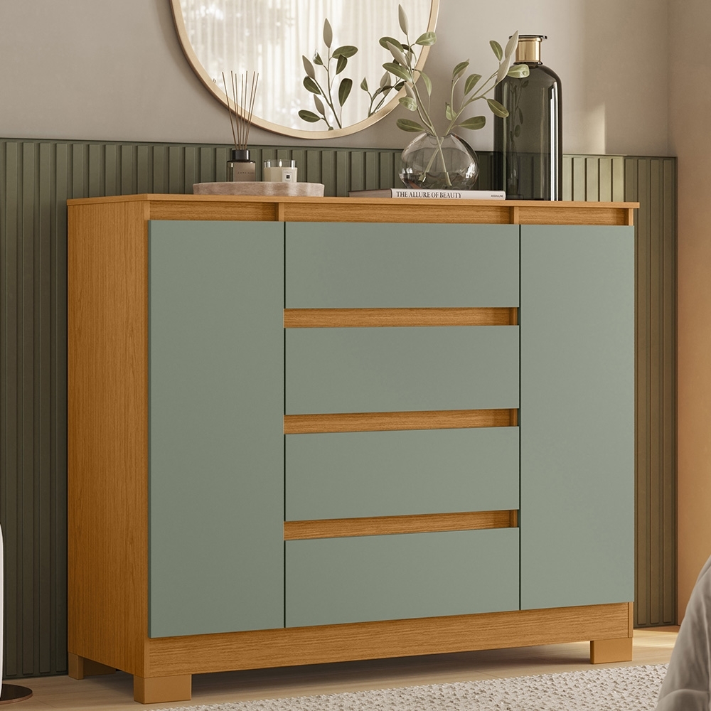 Cômoda Quarto Sapateira 112cm Selene Cinamomo/Sálvia A02 - Mpozenato
