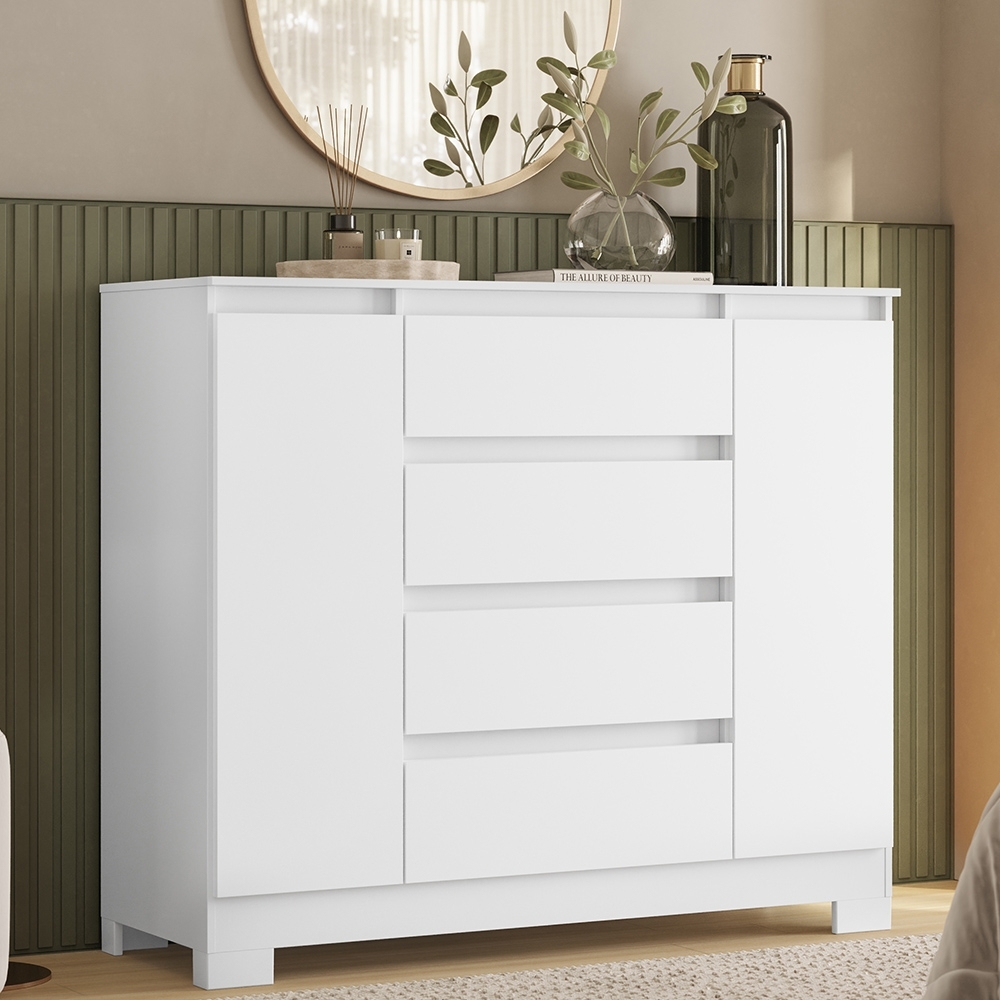 Cômoda Quarto Sapateira 112cm Selene Flex Branco/Titanium/Rosa/Azul A02 - Mpozenato