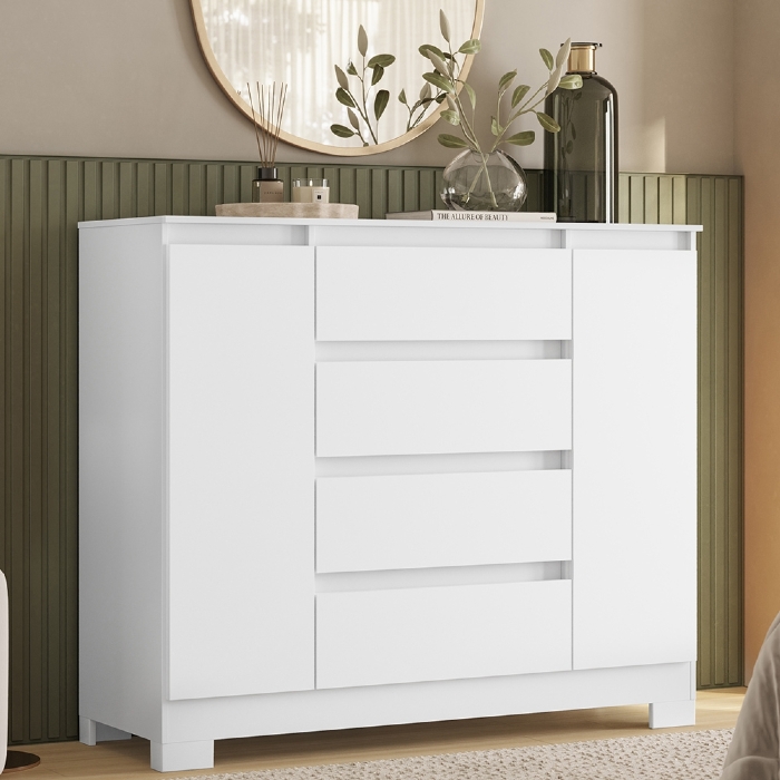 Cômoda Quarto Sapateira 112cm Selene Flex Branco/Titanium/Rosa/Azul A02 - Mpozenato
