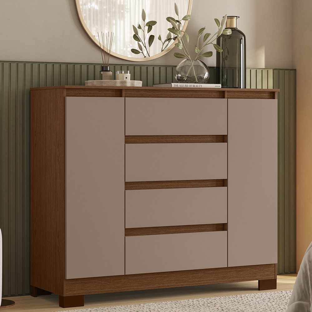 Cômoda Quarto Sapateira 112cm Selene Nogueira/Cappuccino A02 - Mpozenato