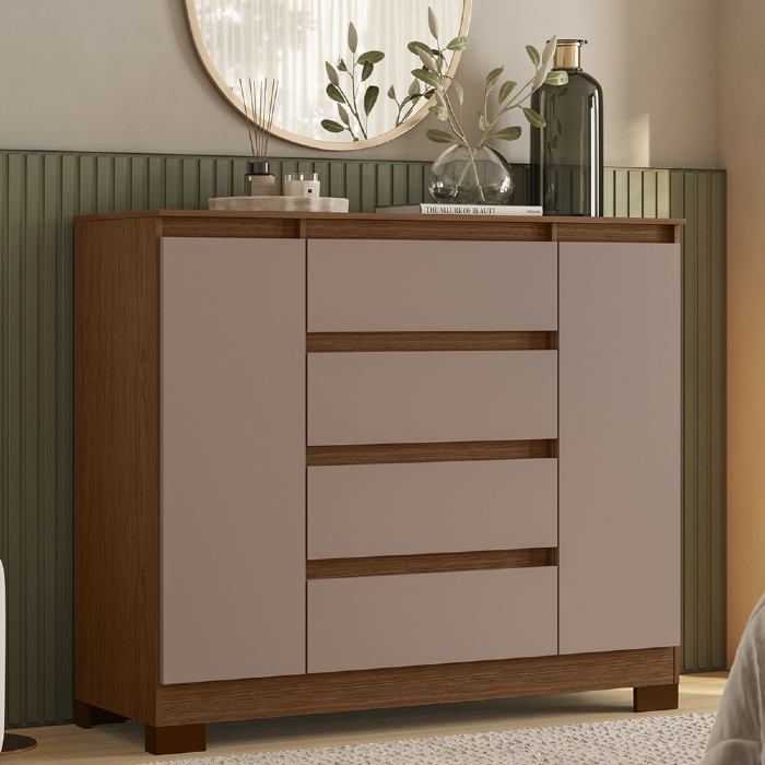 Cômoda Quarto Sapateira 112cm Selene Nogueira/Cappuccino A02 - Mpozenato