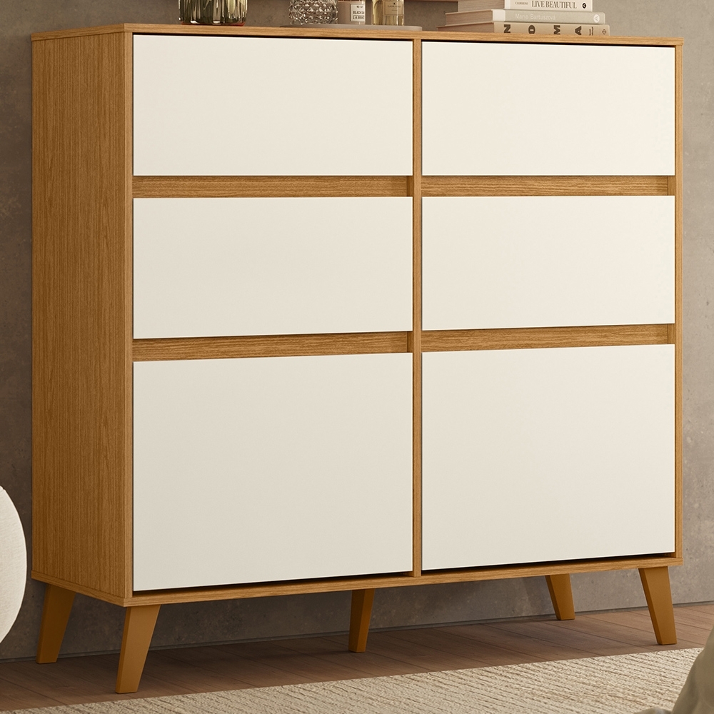 Cômoda Quarto Sapateira 120cm 4 Gavetas 2 Portas Dalia Cinamomo/OffA02 - Mpozenato