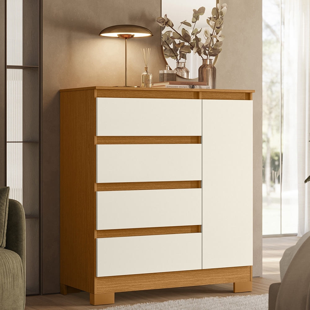 Cômoda Quarto Sapateira 84cm Lipion Cinamomo/Off A02 - Mpozenato