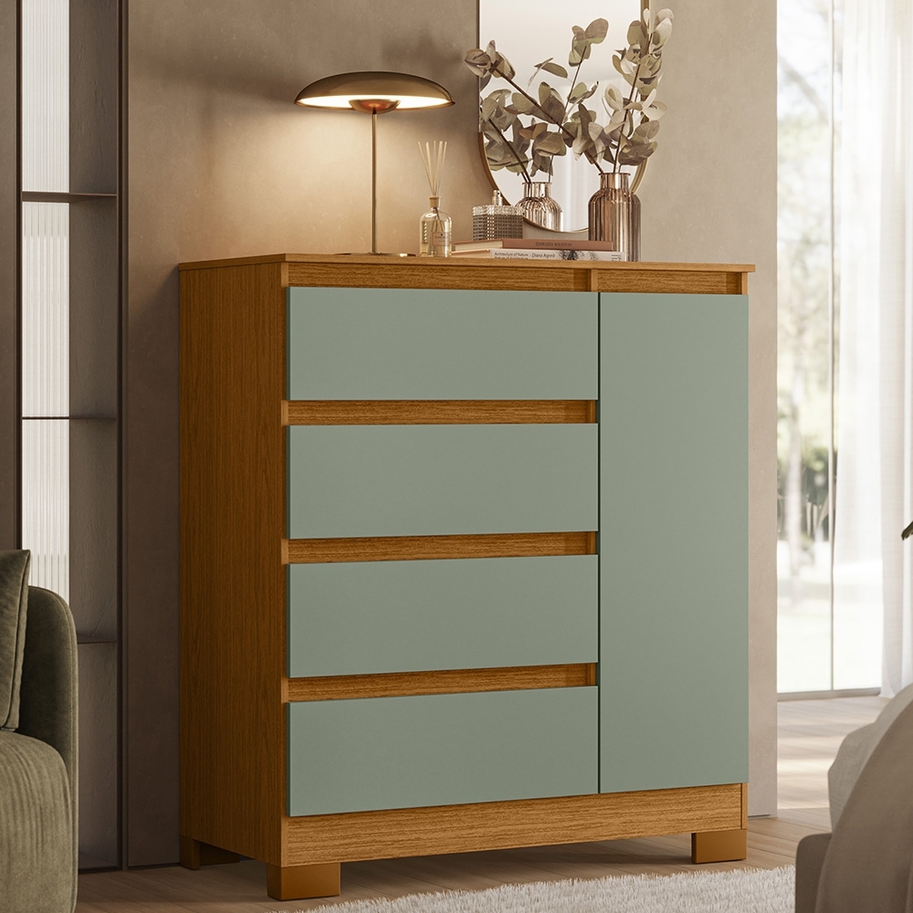 Cômoda Quarto Sapateira 84cm Lipion Cinamomo/Sálvia A02 - Mpozenato