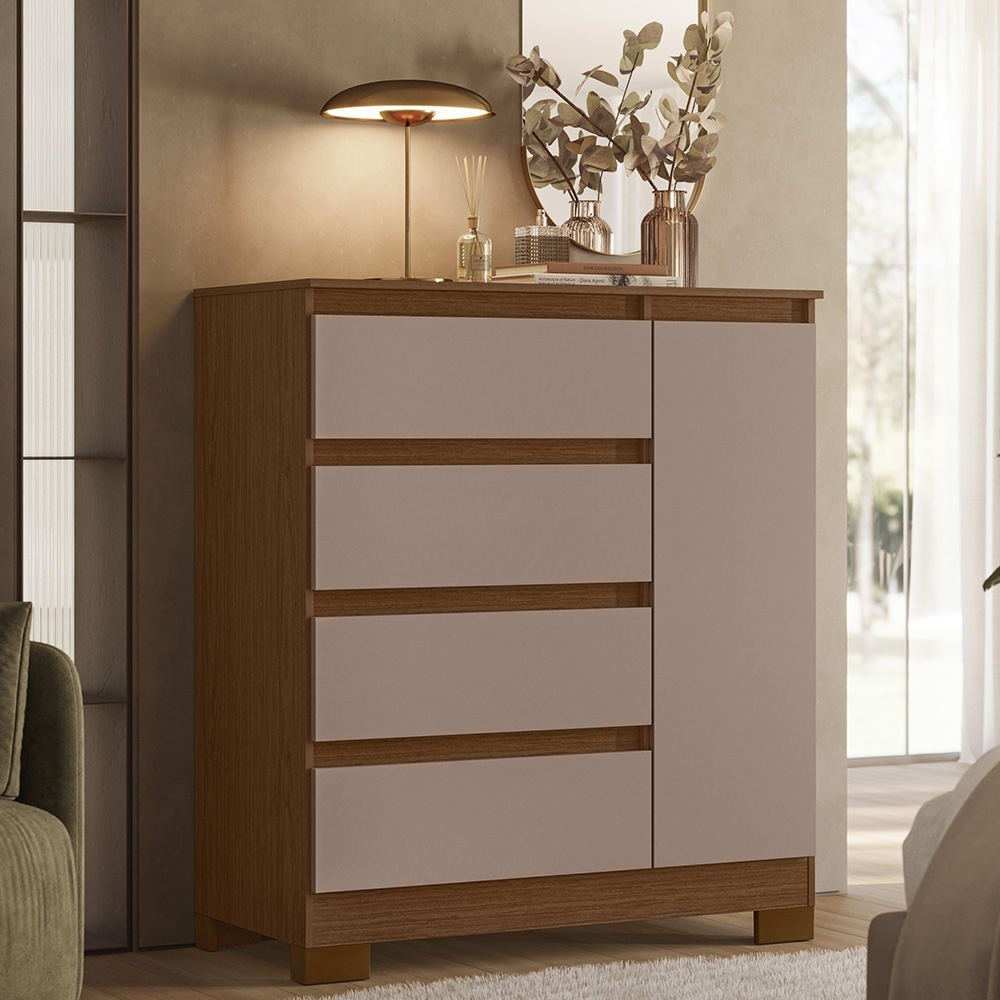 Cômoda Quarto Sapateira 84cm Lipion Nogueira/Cappuccino A02 - Mpozenato