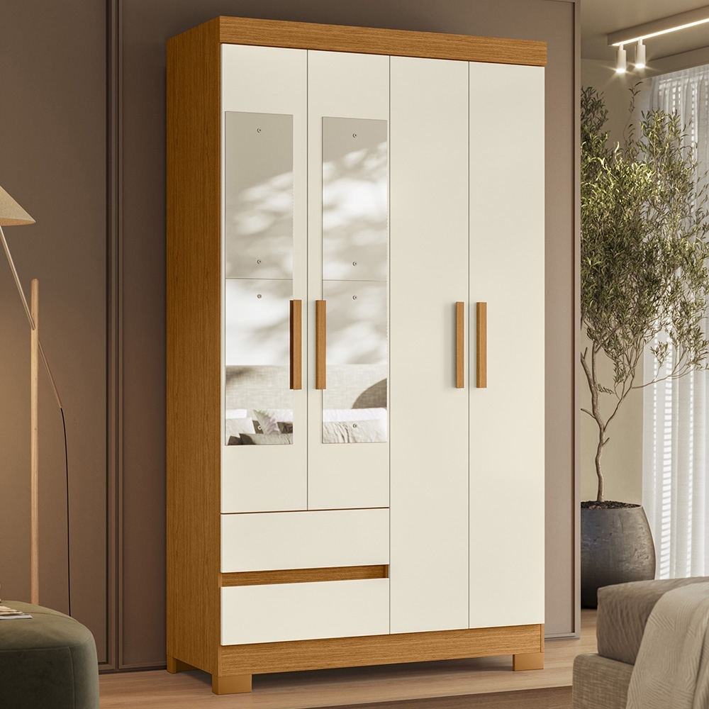 Guarda Roupa Casal 103cm  Espelho Lipion Cinamomo/Off A02 - Mpozenato