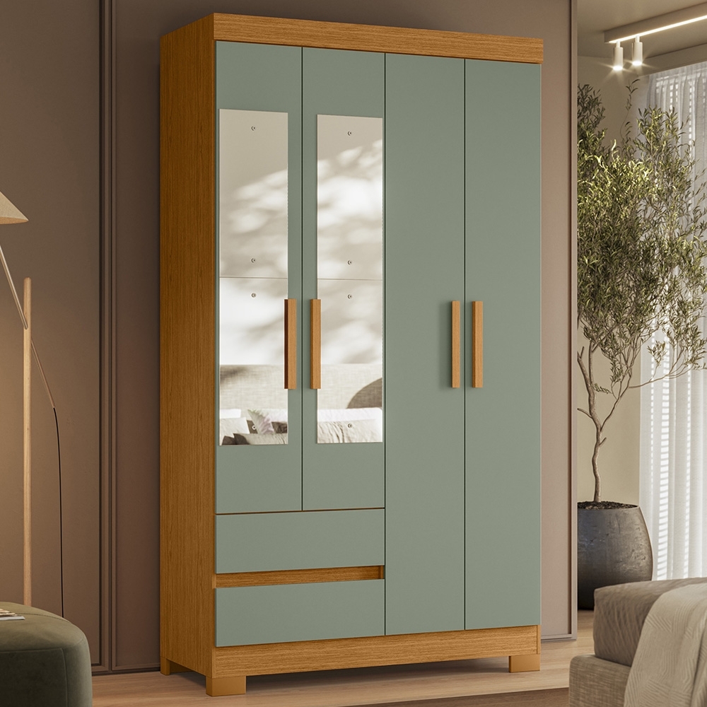 Guarda Roupa Casal 103cm  Espelho Lipion Cinamomo/Sálvia A02 - Mpozenato