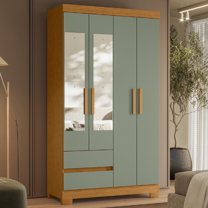 Guarda Roupa Casal 103cm  Espelho Lipion Cinamomo/Sálvia A02 - Mpozenato