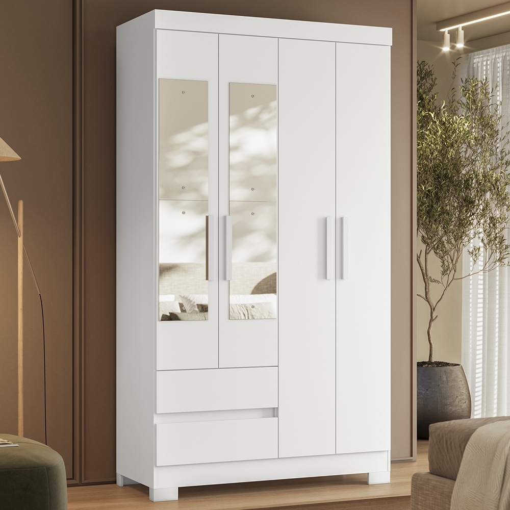 Guarda Roupa Casal 103cm  Espelho Lipion Flex Branco/Titanium/Rosa/Azul A02 - Mpozenato