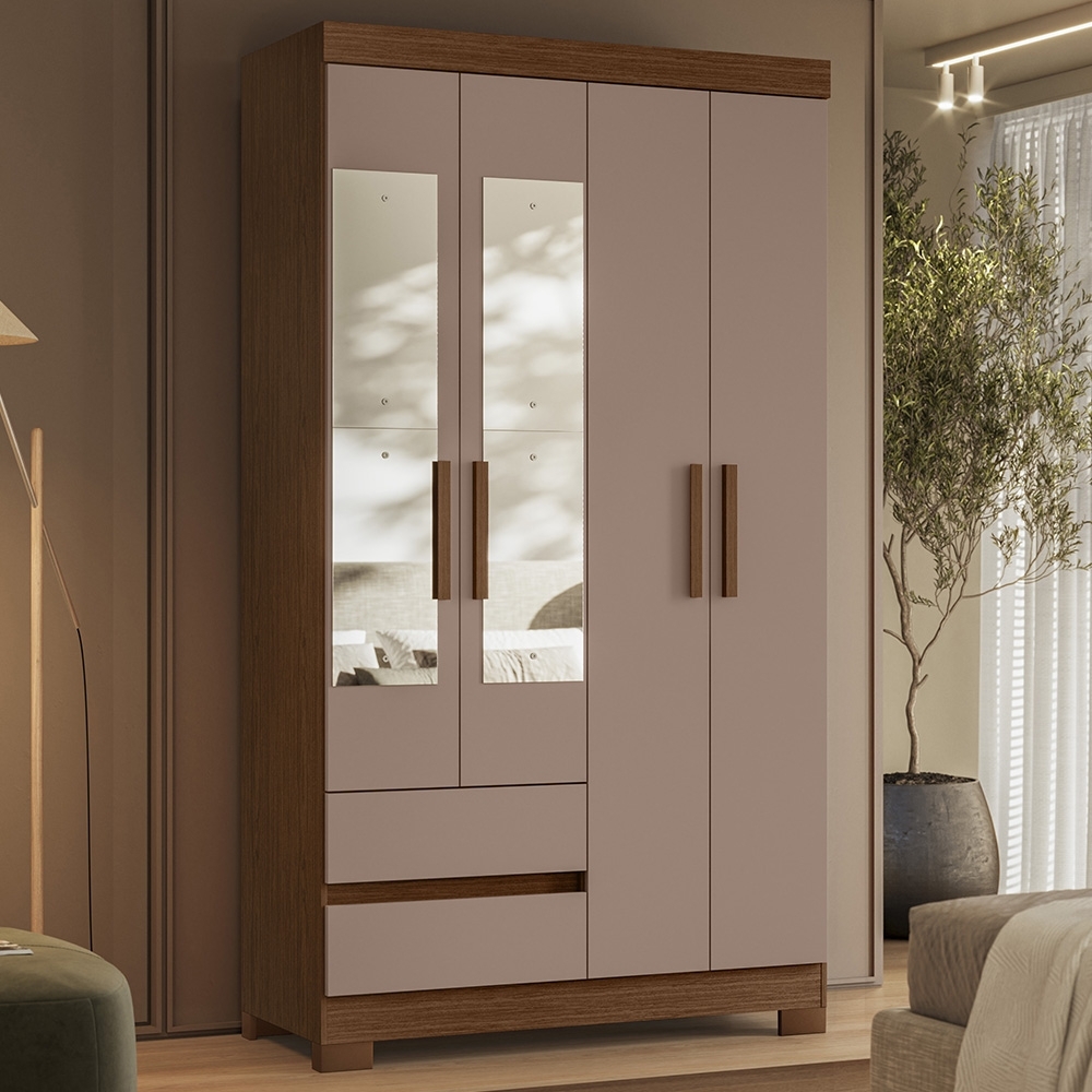 Guarda Roupa Casal 103cm  Espelho Lipion Nogueira/Cappuccino A02 - Mpozenato