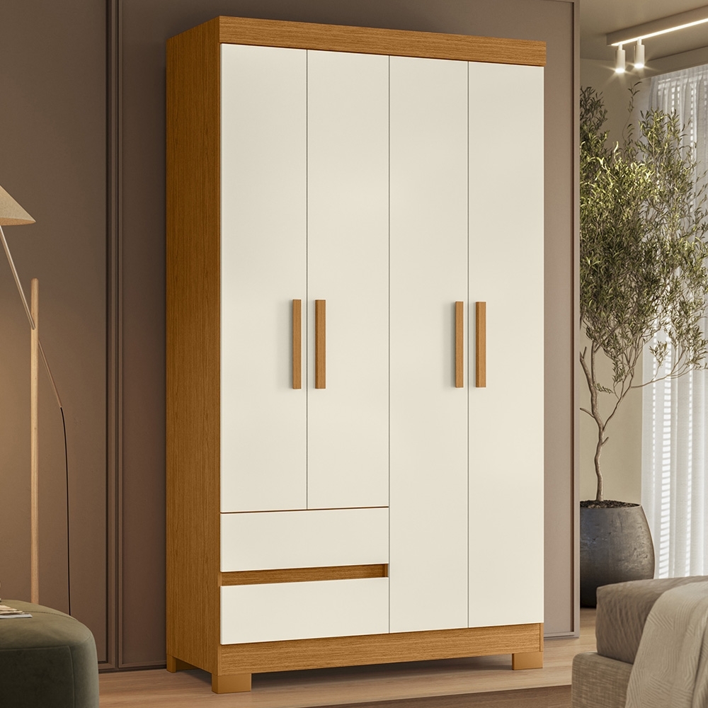 Guarda Roupa Casal 103cm 4 Portas Lipion Cinamomo/Off A02 - Mpozenato