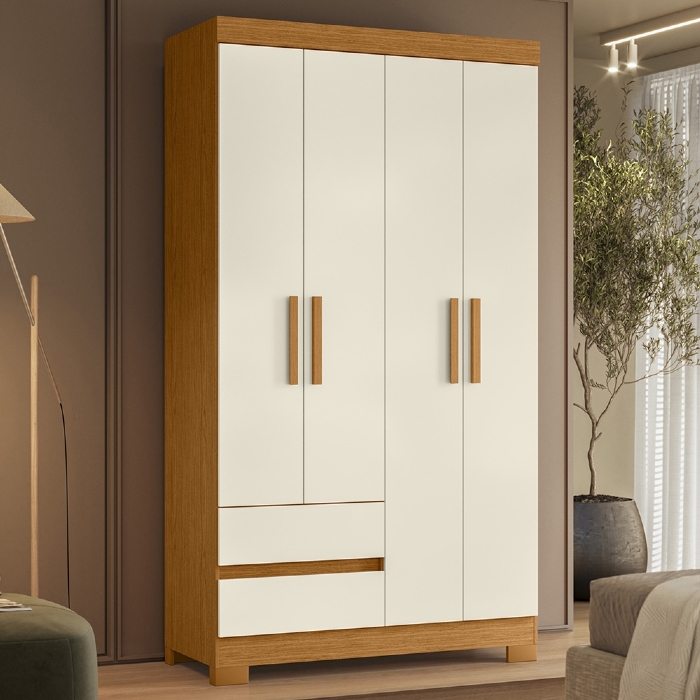 Guarda Roupa Casal 103cm 4 Portas Lipion Cinamomo/Off A02 - Mpozenato