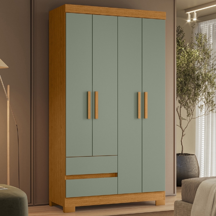 Guarda Roupa Casal 103cm 4 Portas Lipion Cinamomo/Sálvia A02 - Mpozenato