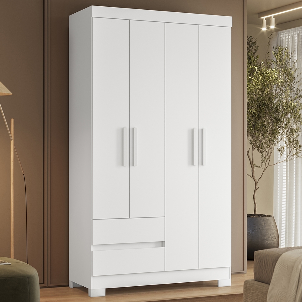 Guarda Roupa Casal 103cm 4 Portas Lipion Flex Branco/Titanium/Rosa/Azul A02 - Mpozenato