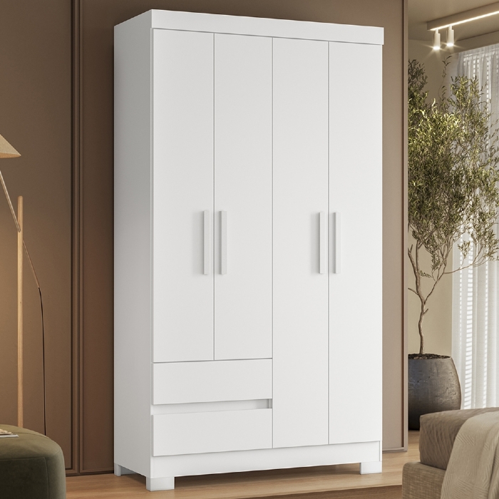 Guarda Roupa Casal 103cm 4 Portas Lipion Flex Branco/Titanium/Rosa/Azul A02 - Mpozenato