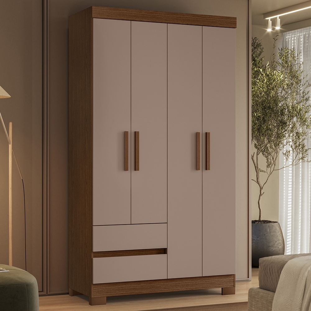 Guarda Roupa Casal 103cm 4 Portas Lipion Nogueira/Cappuccino A02 - Mpozenato