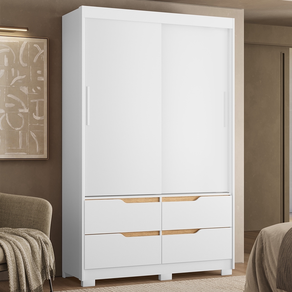 Guarda Roupa Casal 136cm 2 Portas Solare Branco/Freijó A02 - Mpozenato