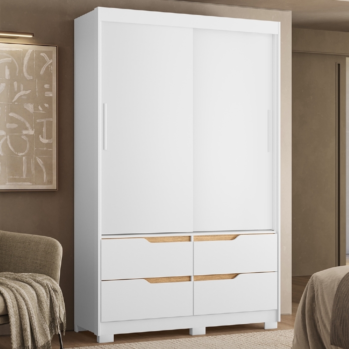 Guarda Roupa Casal 136cm 2 Portas Solare Branco/Freijó A02 - Mpozenato