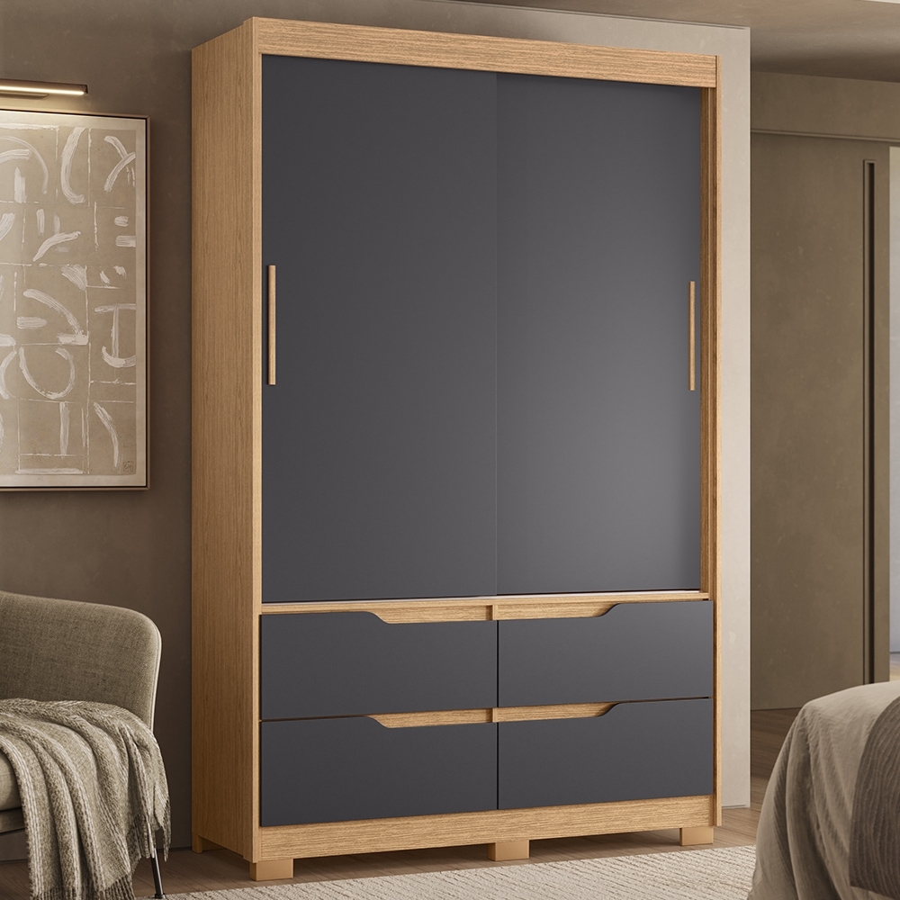 Guarda Roupa Casal 136cm 2 Portas Solare Freijó/Titanium A02 - Mpozenato