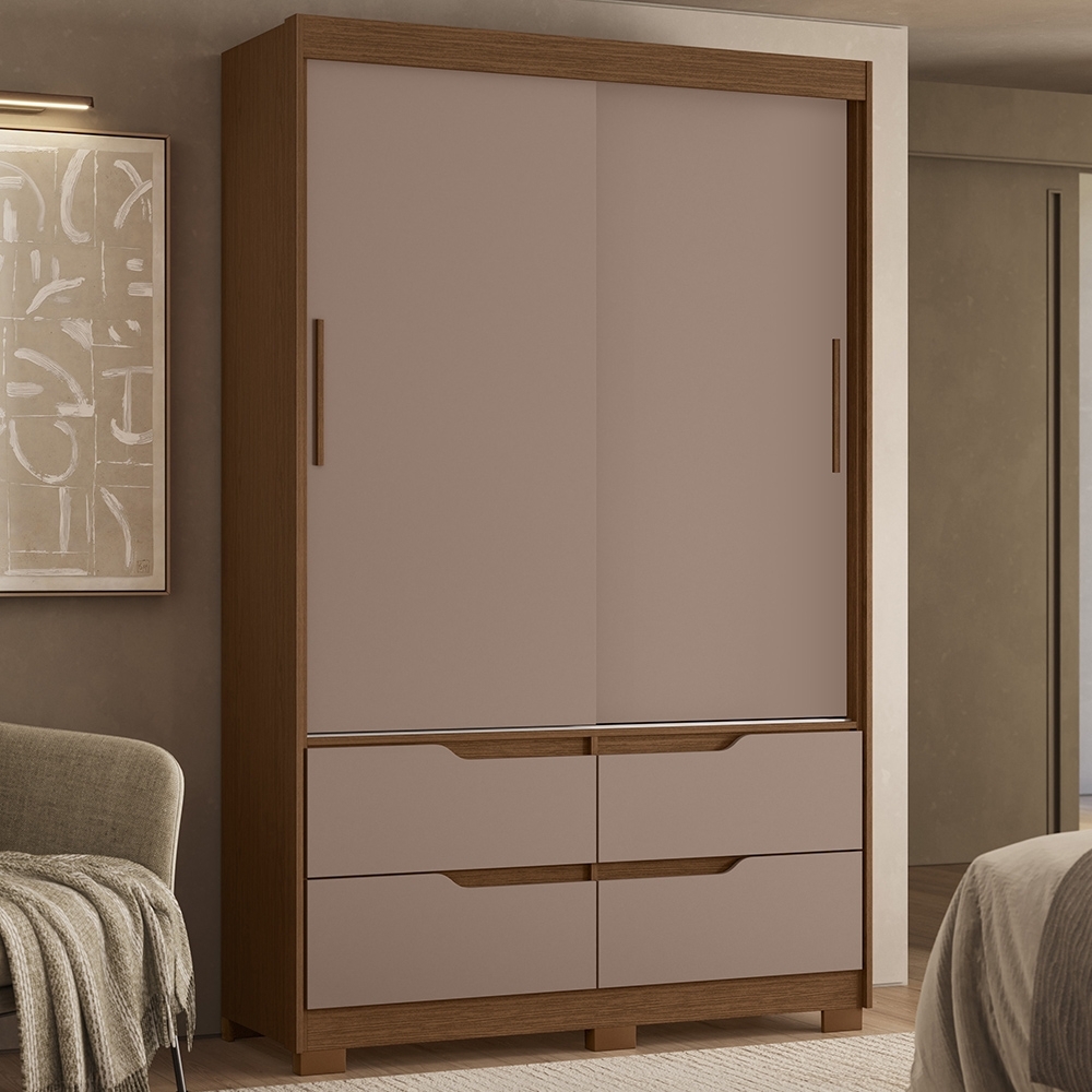 Guarda Roupa Casal 136cm 2 Portas Solare Nogueira/Cappuccino A02 - Mpozenato