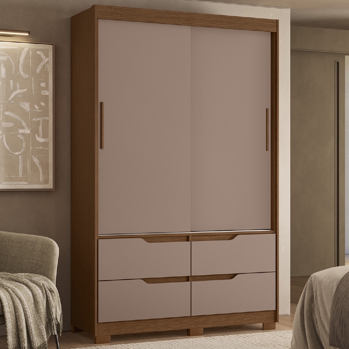 Guarda Roupa Casal 136cm 2 Portas Solare Nogueira/Cappuccino A02 - Mpozenato