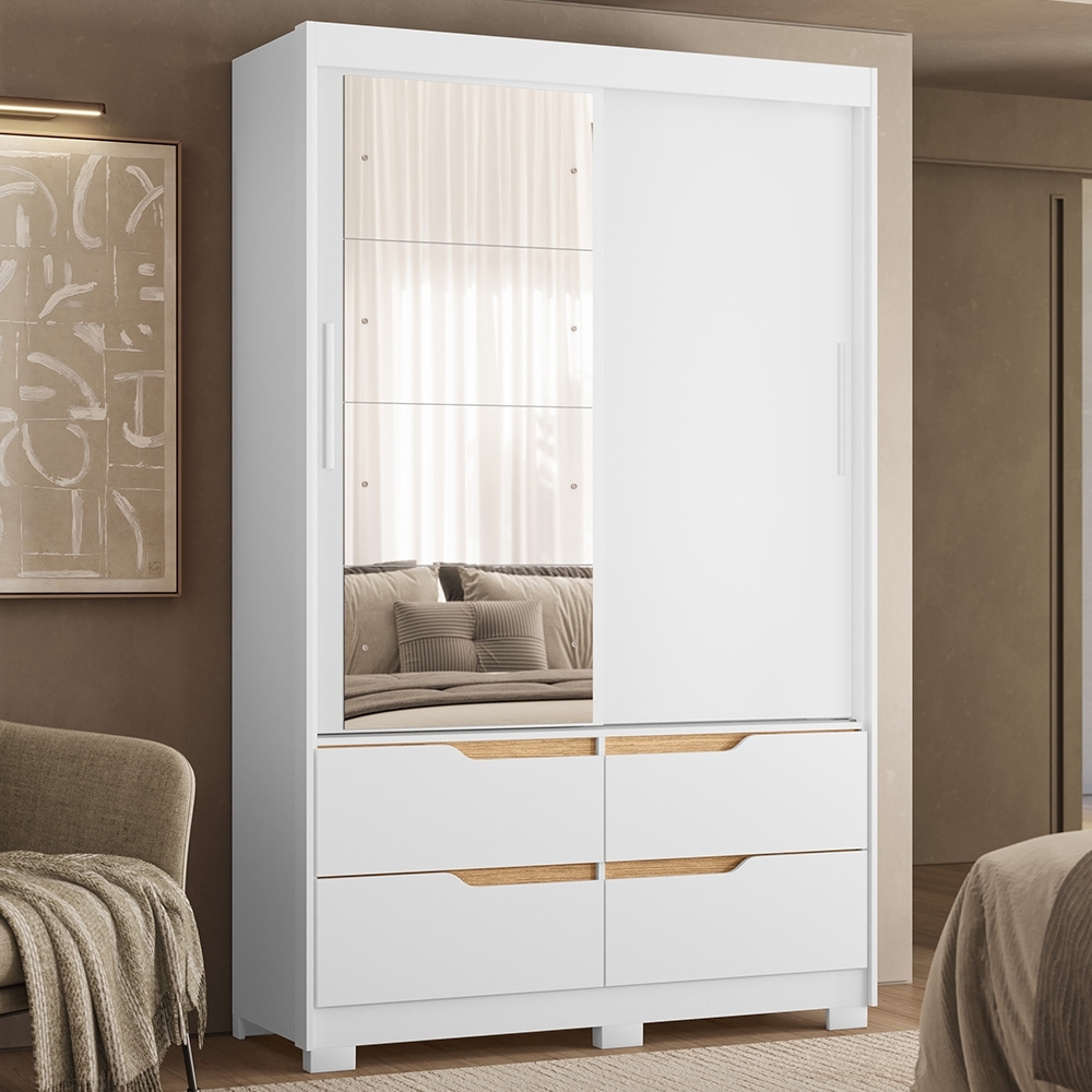 Guarda Roupa Casal 136cm Com Espelho Solare Branco/Freijó A02 - Mpozenato