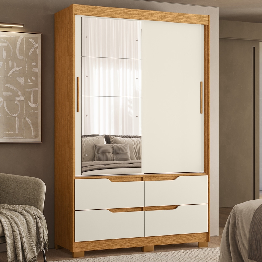 Guarda Roupa Casal 136cm Com Espelho Solare Cinamomo/Off A02 - Mpozenato