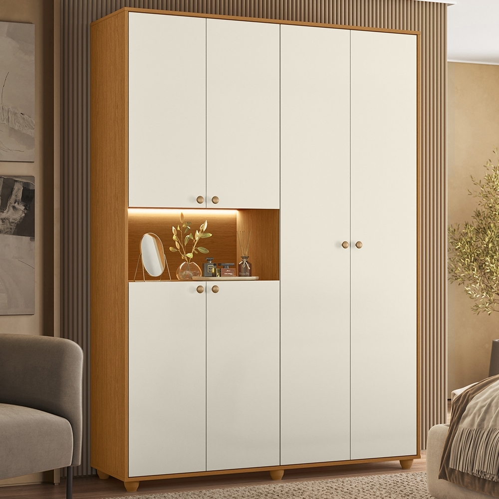 Guarda Roupa Casal 150cm 6 Portas Vittara Cinamomo/Off A02 - Mpozenato