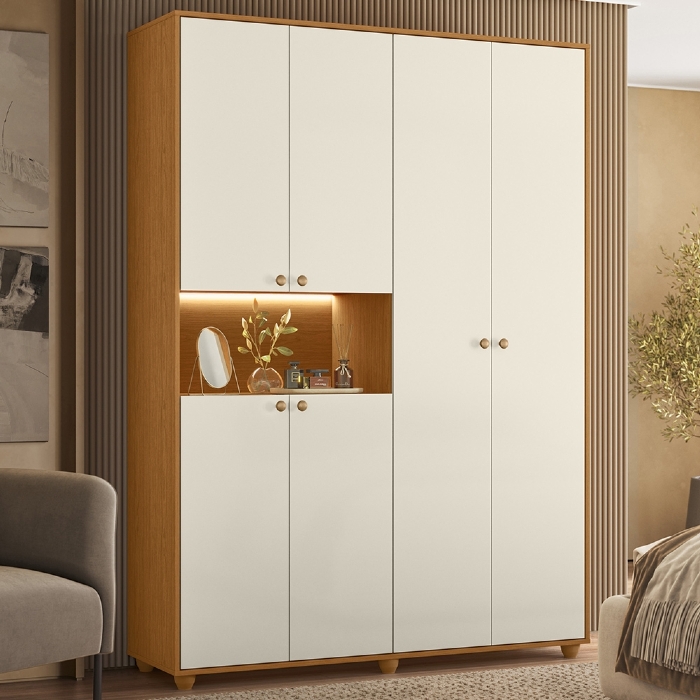 Guarda Roupa Casal 150cm 6 Portas Vittara Cinamomo/Off A02 - Mpozenato