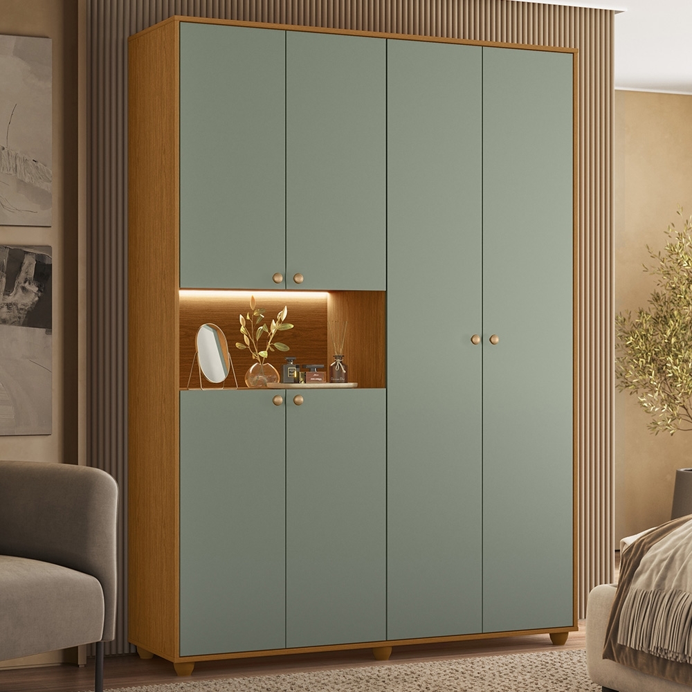 Guarda Roupa Casal 150cm 6 Portas Vittara Cinamomo/Sálvia A02 - Mpozenato