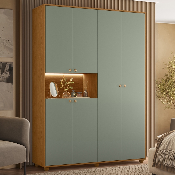 Guarda Roupa Casal 150cm 6 Portas Vittara Cinamomo/Sálvia A02 - Mpozenato