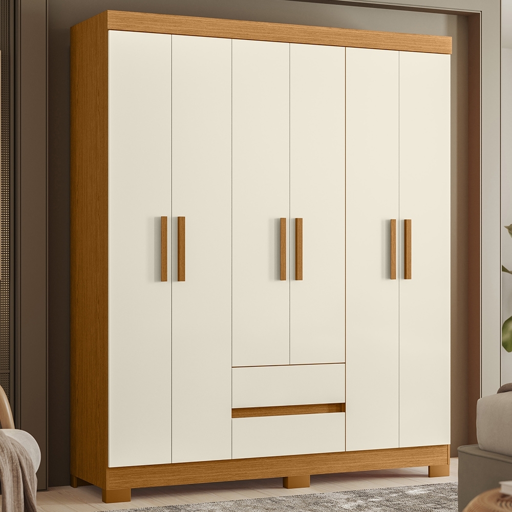 Guarda Roupa Casal 154cm 6 Portas Lipion Cinamomo/Off A02 - Mpozenato