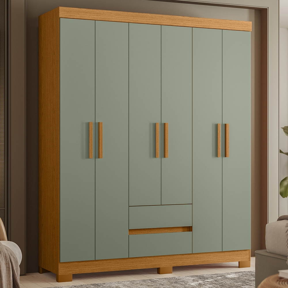 Guarda Roupa Casal 154cm 6 Portas Lipion Cinamomo/Sálvia A02 - Mpozenato