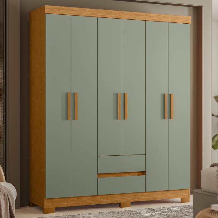 Guarda Roupa Casal 154cm 6 Portas Lipion Cinamomo/Sálvia A02 - Mpozenato