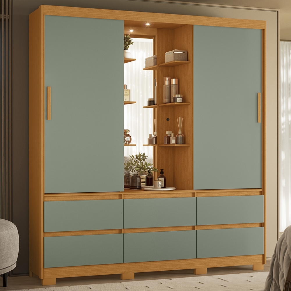 Guarda Roupa Casal 193cm 2 Portas Selene Cinamomo/Sálvia A02 - Mpozenato