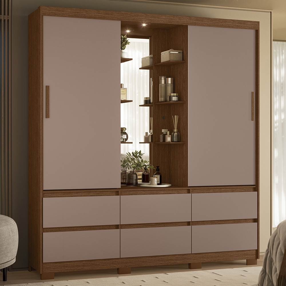 Guarda Roupa Casal 193cm 2 Portas Selene Nogueira/Cappuccino A02 - Mpozenato