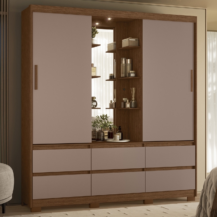 Guarda Roupa Casal 193cm 2 Portas Selene Nogueira/Cappuccino A02 - Mpozenato