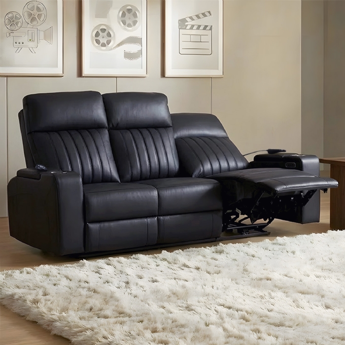 Poltrona Reclinável Cinema 3 Lugares Baú USB PU Moscou Sintético Preto Z57 - Mpozenato