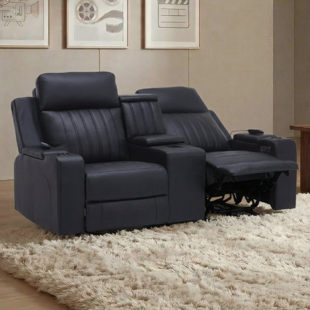 Poltrona Reclinável Cinema 2 Lugares Baú USB PU Moscou Sintético Preto Z57 - Mpozenato