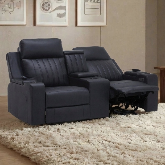 Poltrona Reclinável Cinema 2 Lugares Baú USB PU Moscou Sintético Preto Z57 - Mpozenato