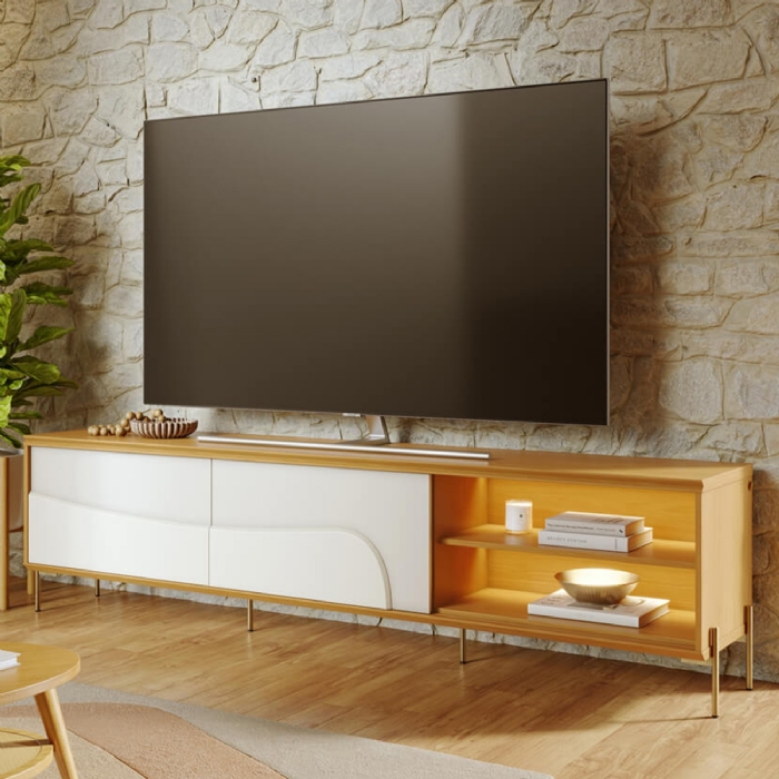 Rack TV 75 Pol 217cm Pé Metal Alfh Naturale/Off C05 - Mpozenato