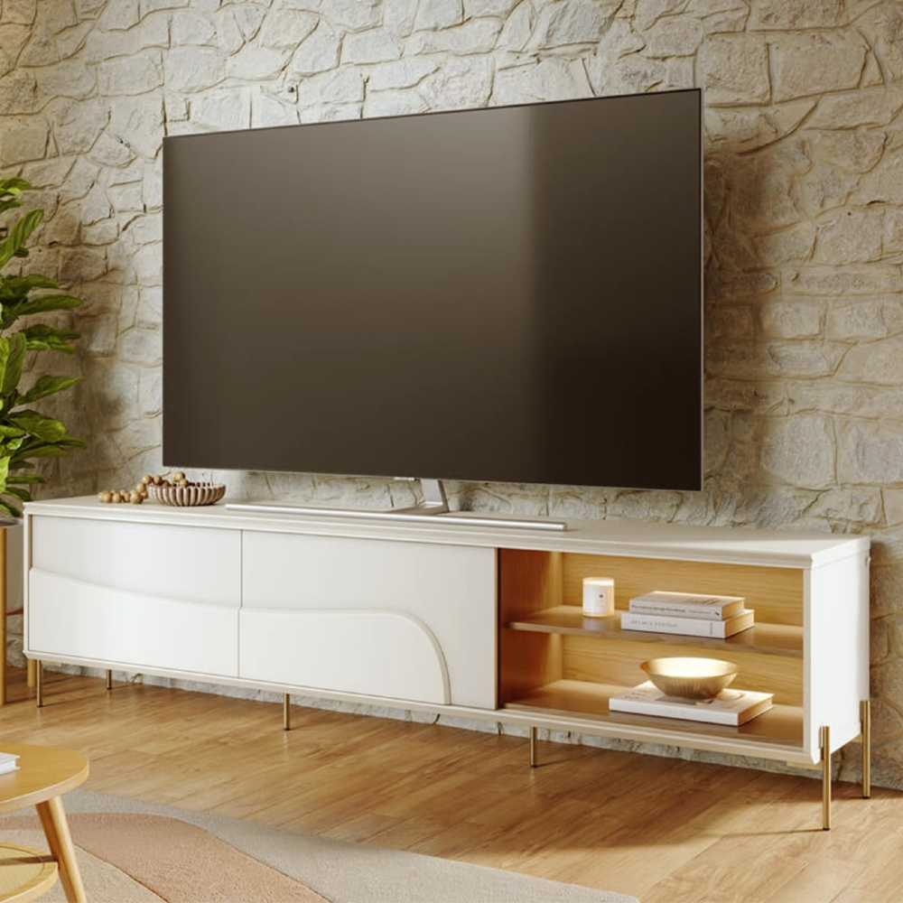 Rack TV 75 Pol 217cm Pé Metal Dante Off/Freijó C05 - Mpozenato