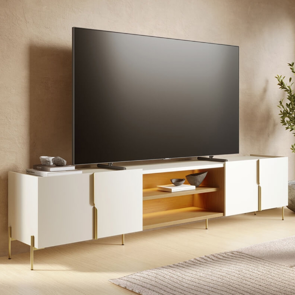 Rack TV 85 Pol 237cm Com LED Gior Off/Freijó C05 - Mpozenato