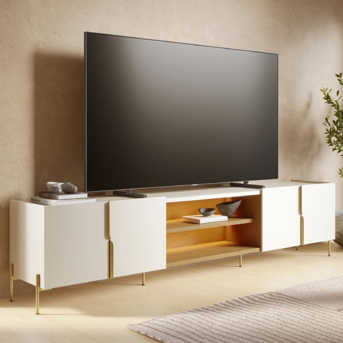 Rack TV 85 Pol 237cm Com LED Gior Off/Freijó C05 - Mpozenato