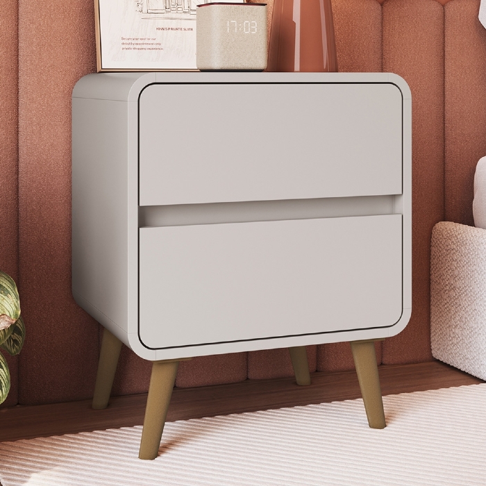 Mesa Cabeceira Quarto 47cm 2 Gavetas Nuvia Bege C06 - Mpozenato